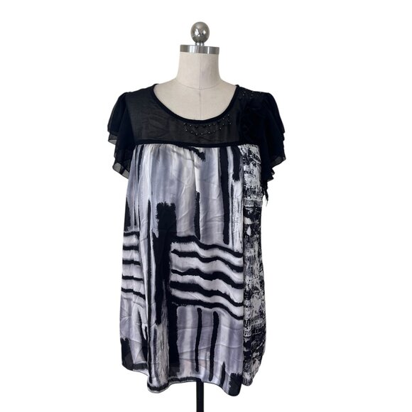 Forla Paris Dress Womens Small Black Abstract Short Sleeve Artsy Mod Boho City - Picture 2 of 11